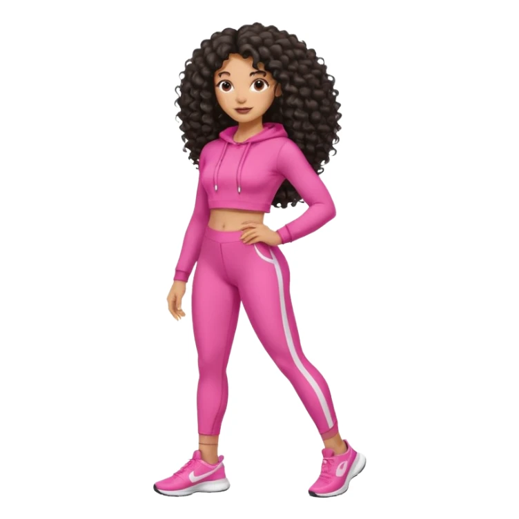 Uma mulher negra da pele clara com cabelo cacheados bem longo até a bunda  sem tanto volume no cabelo e um corpo atlético com roupa rosa  sticker