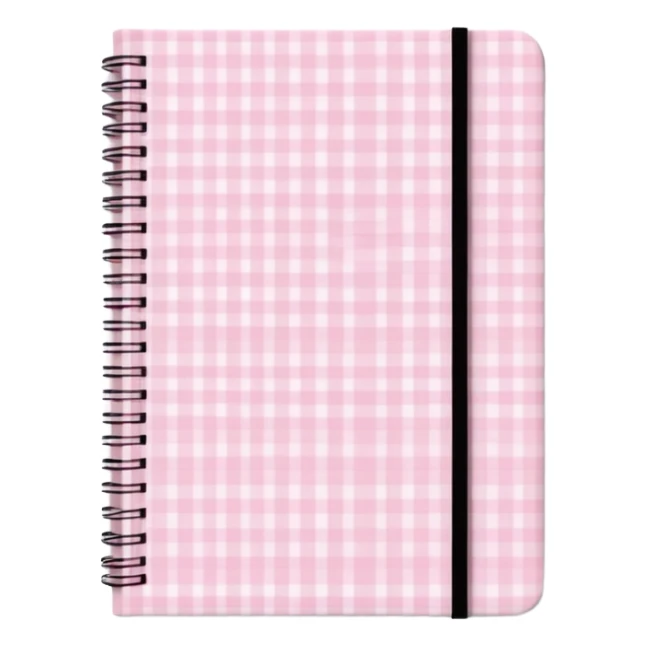 Cute  journal cover, pastel pink gingham pattern
Handwritten feminine typography, soft aesthetic, cozy girl vibe
Clean product mockup, minimal shadows, lifestyle stationery style sticker