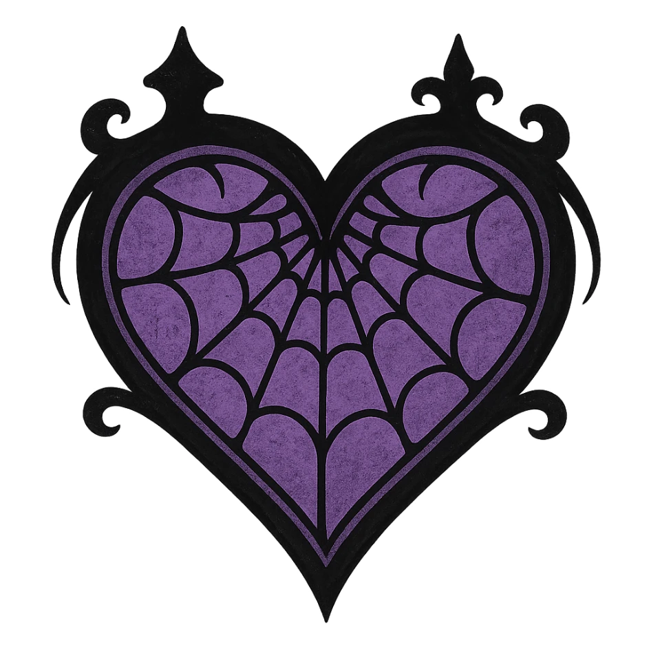 gothic style heart with a spiderweb, black and purple colors, gothic aesthetic, transparent background sticker