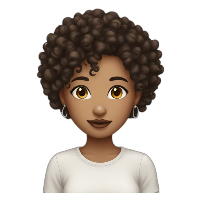 girl curly dark hair, septum earring sticker