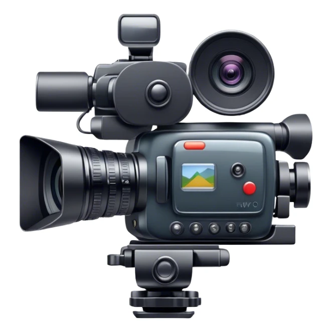 Create an emoji for video shooting. Show a video camera with a recording icon. Use modern, professional colors. Do not include any emojis or smiley faces. Make the background transparent. sticker