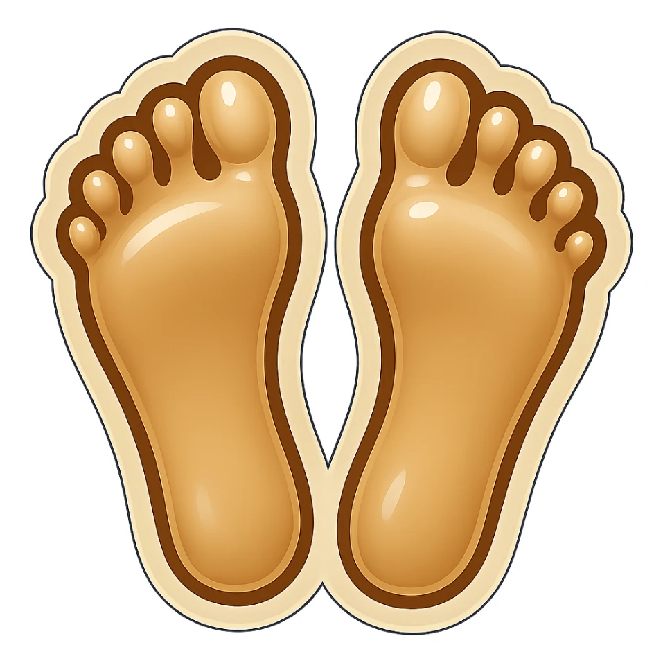 Remake these emoji feet soles in the same pose and style as the reference. Use beige color with less pink, no toenails, no symbols, no red or yellow details. Make them anatomically correct. This is variation 3. sticker