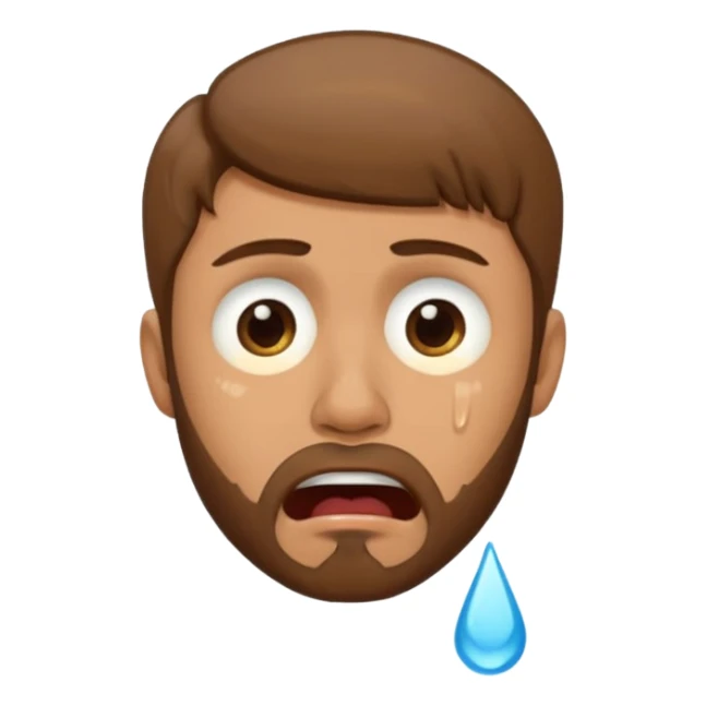 A man with light brown hair and a short brown beard making a wah cry face sticker