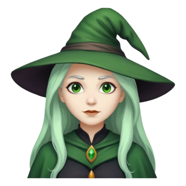Woman witch with green skin and white long hair sticker