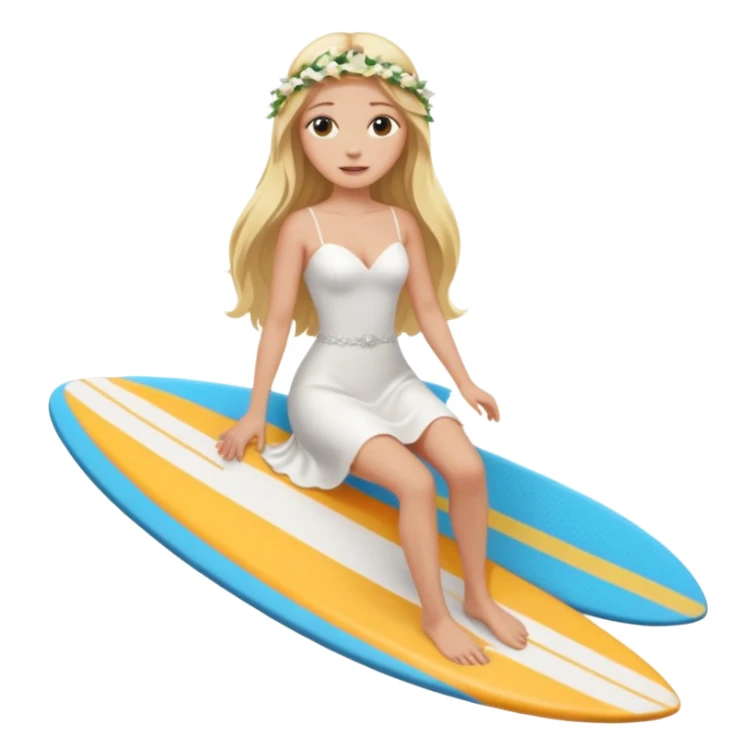 Bride holding her phone and long sholve. Under her feet, there is a surfing board. sticker