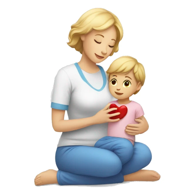 white mom taking care of child with heart sticker