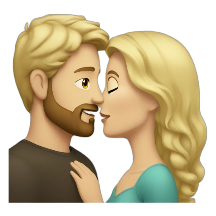 White man blonde beard kiss dark hair woman sticker