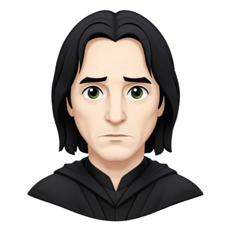 Severus Snape with black hair, hooked nose, dark eyes, wearing black robes sticker