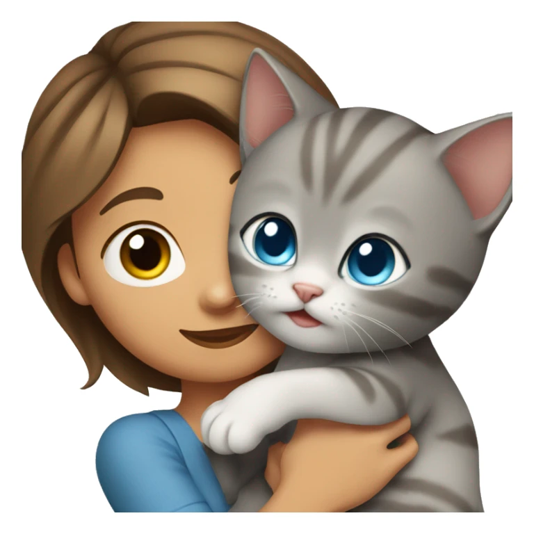 blue eyes grey kitten hugging brown short hair woman sticker
