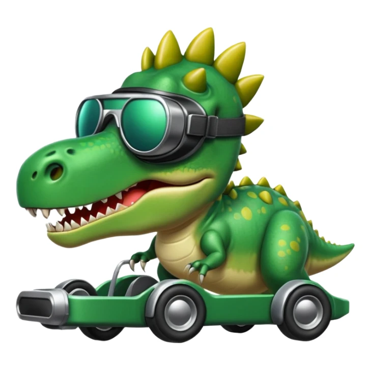 Dinosaurio subido en un carro tecnológico con lentes de realidad virtual sticker