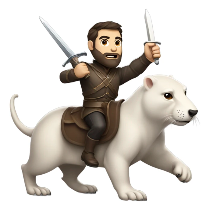 Confident armored White Man with dark brown hair and a short beard pointing forward with one arm holding a sword and yelling a battle charge while riding on the back of a giant groundhog sticker