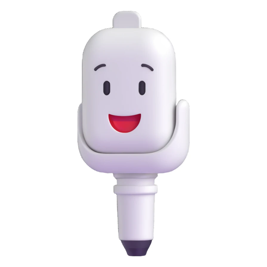Change the microphone body color to white, keep the happy face and 3D emoji style, preserve the rest of the design. sticker