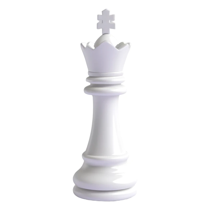 3D emoji style king chess piece, classic white, glossy finish, simple and elegant, no text sticker