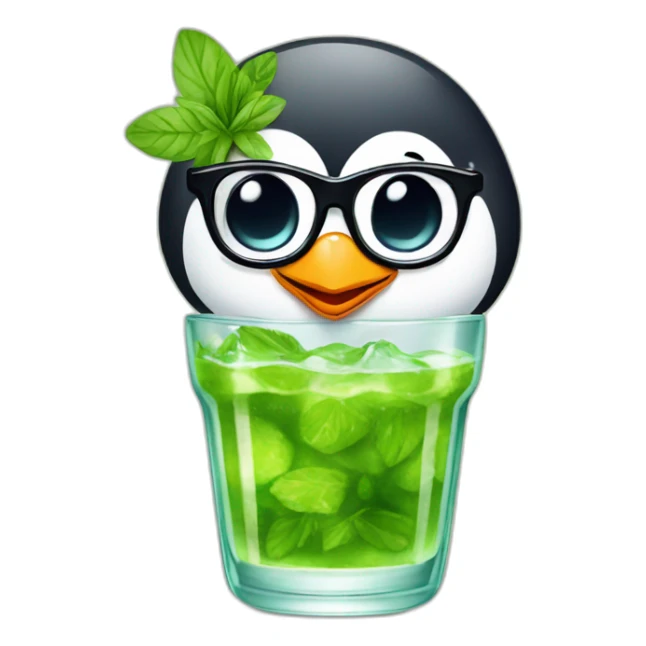 baby penguin with big glasses drinking mojito sticker