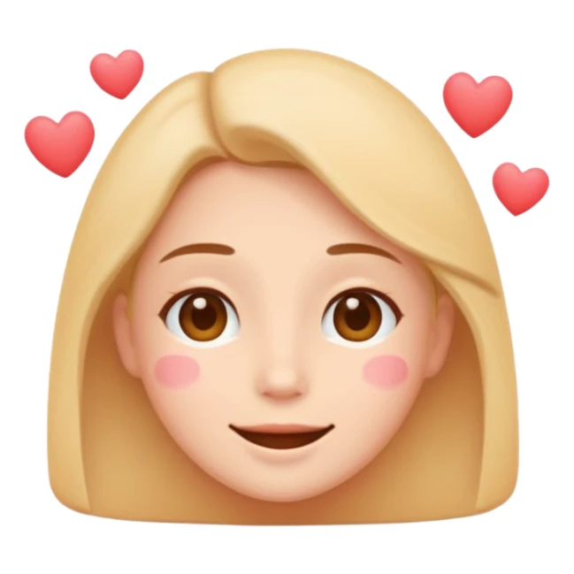 Soft love
Minimalist flat emoji face, warm gentle smile, visible soft blush, small floating hearts, romantic tender vibe, rounded vector style, transparent background sticker