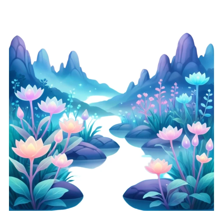Ethereal dreamscape with pastel colors, bioluminescent nature, misty lighting, soft bokeh — whimsical and magical. sticker
