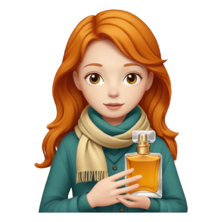 Ginger girl , cute, perfume in her hand, in autumn  sticker