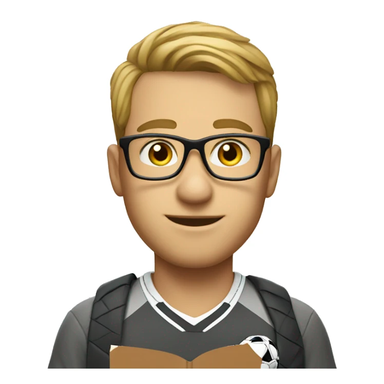 white young soccer coach with eyeglasses holding a notebook sticker