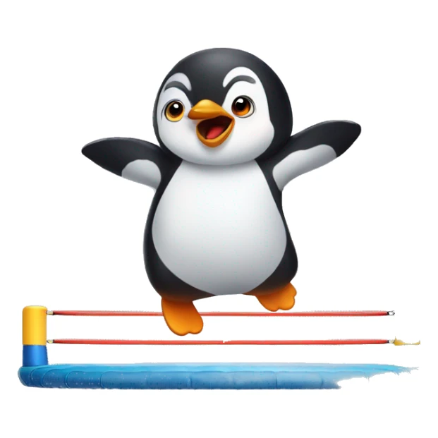 Little penguin jumping on the trampoline sticker