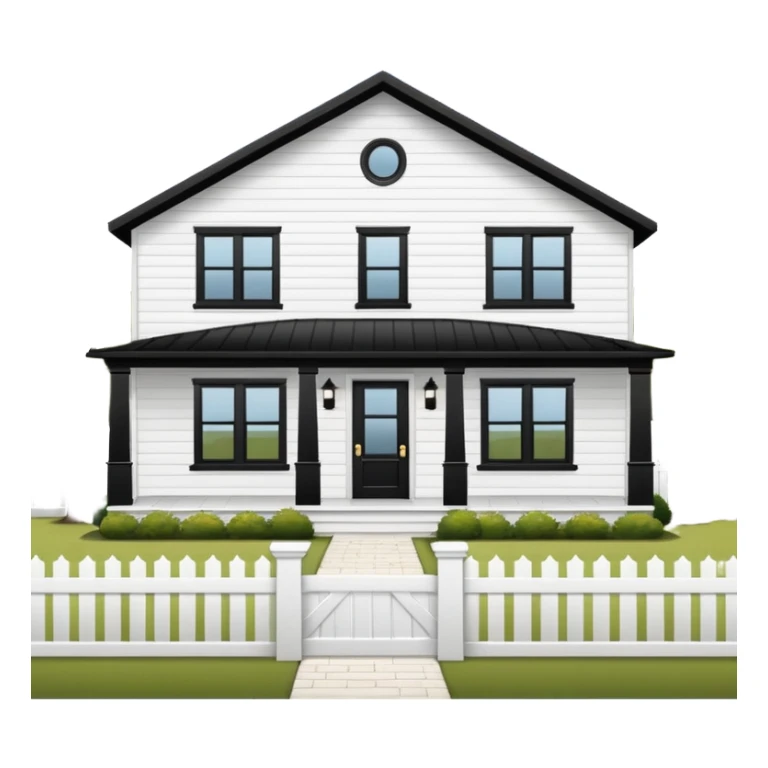 modern farmhouse with white siding and black trim sticker
