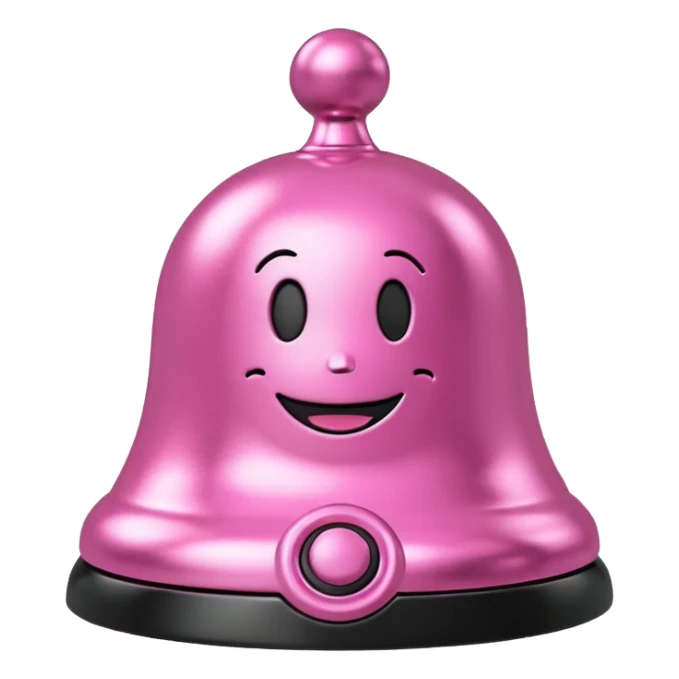 pink call bell with chrome and black base with smiley face on it sticker