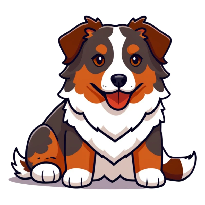 Red merle Australian Shepherd dog laying down, reddish-brown and white spotted coat, fluffy fur sticker