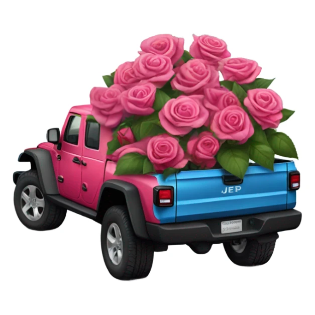 Realistic Red Jeep Gladiator with the truck bed full of pink roses. sticker