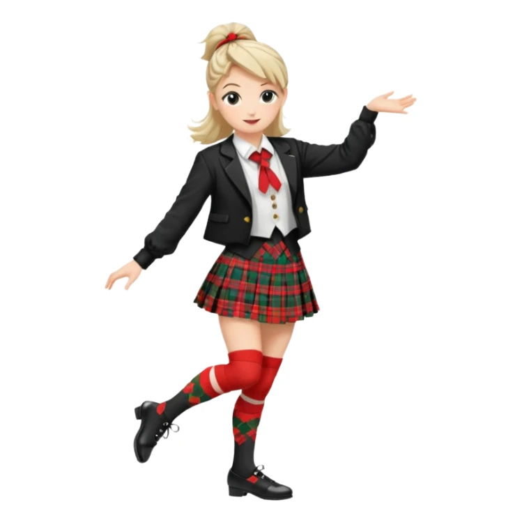 Highland dancing argyle just over the knee socks, blouse, highland dancing jacket, tartan miniskirt and highland dancing shoes sticker