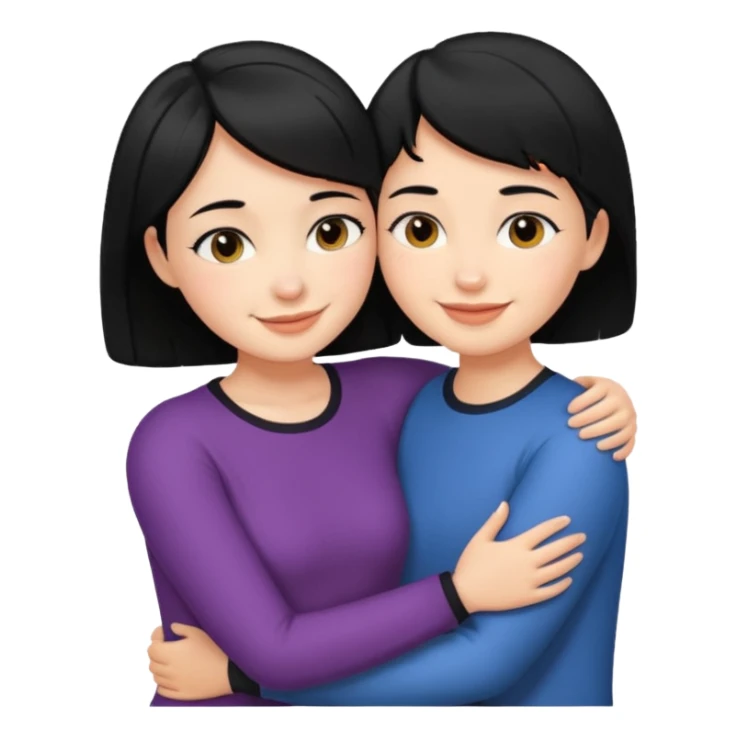 Girl with short black hair and her partner with black hair hugging sticker