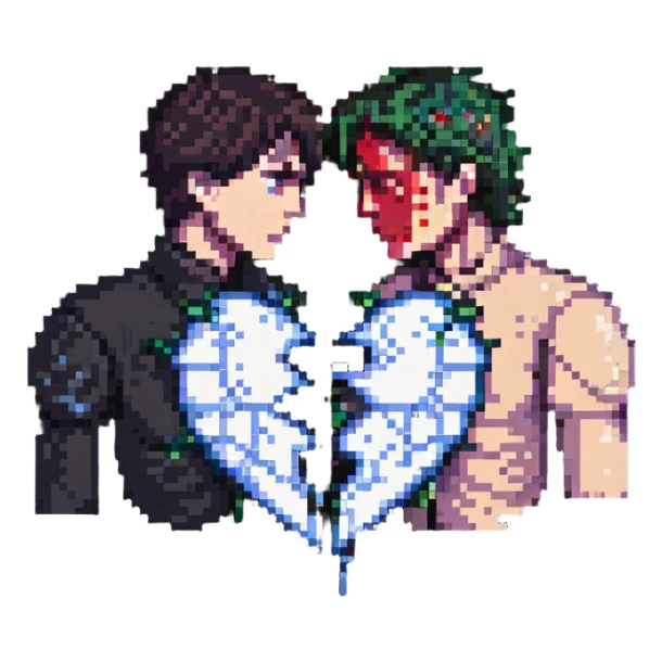two men gay couple breaking up with a shattered heart between them sticker
