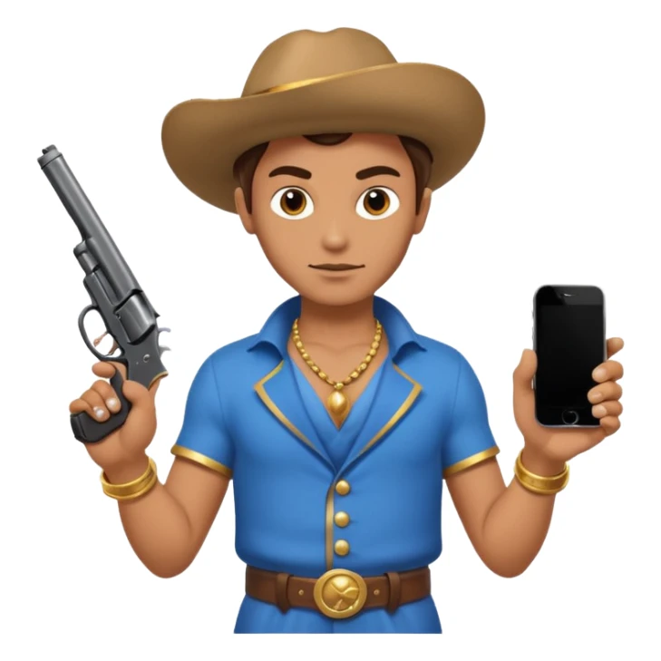 genie holding a revolver in one hand and an iphone on the other sticker