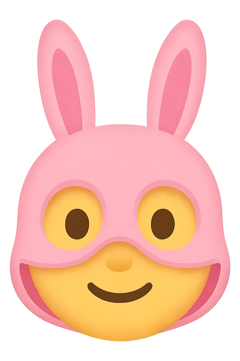 face with pink bunny mask emoji, digital illustration sticker