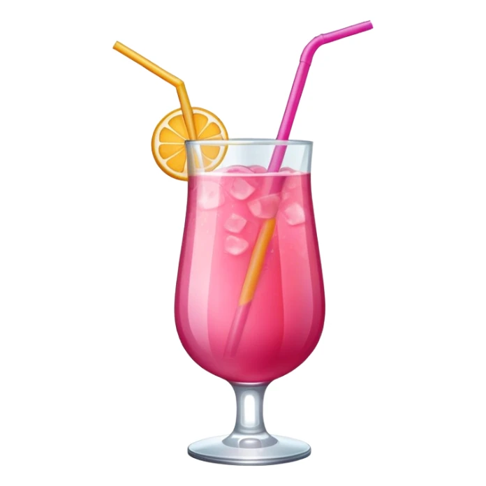 Refreshing pink fruity drink with straw in a glass sticker
