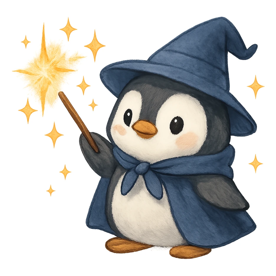 a cute penguin wizard casting a spell, with sparkles around sticker