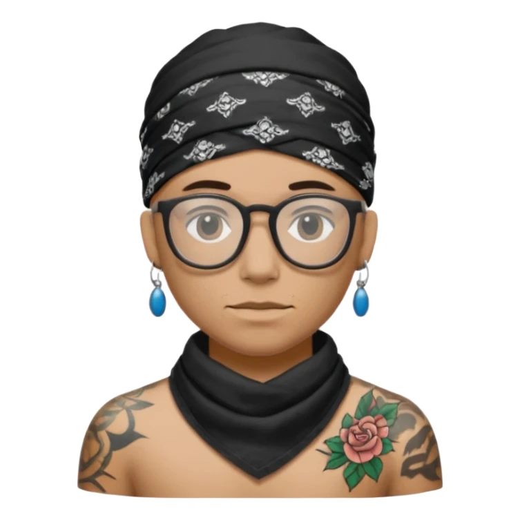 character with bandana and glasses and tattoed sticker
