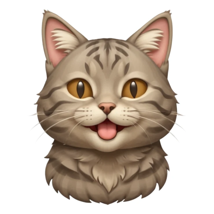 A high-resolution photo-realistic digital illustration of a solid grey tabby cat, eyes closed, head titled up yawning sticker