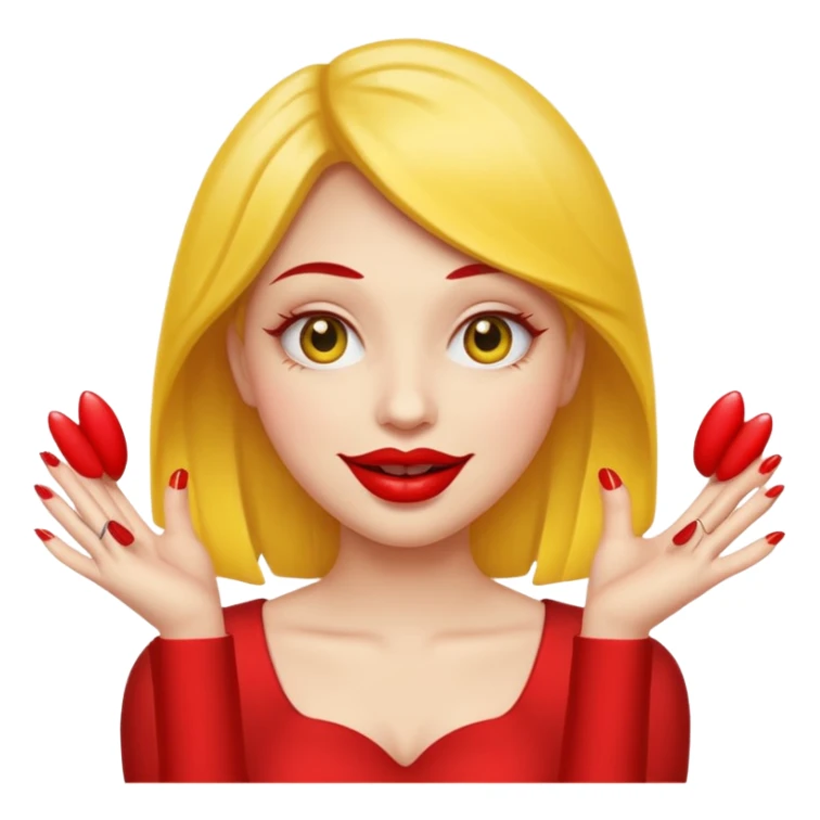 yellow smiley emoji face with big red lips and two hands with long red nails sticker