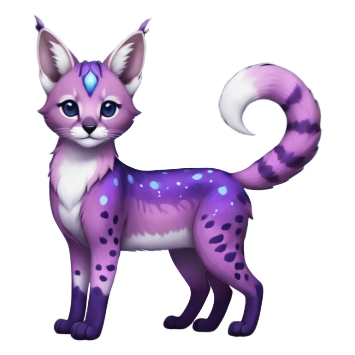 Colorful black-violet-indigo-purple-gradients nebulae nebula starry galactical shiny white-stars-spotted glorious iridescent divine exotic cute cool beautiful realistic caracal-genet-sergal-vernid-Cacomistle-Trico-oncilla-animal-Fakémon-hybrid-fursona (full body) sticker