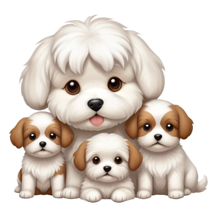 Maltese dog with 4 brown puppies sticker
