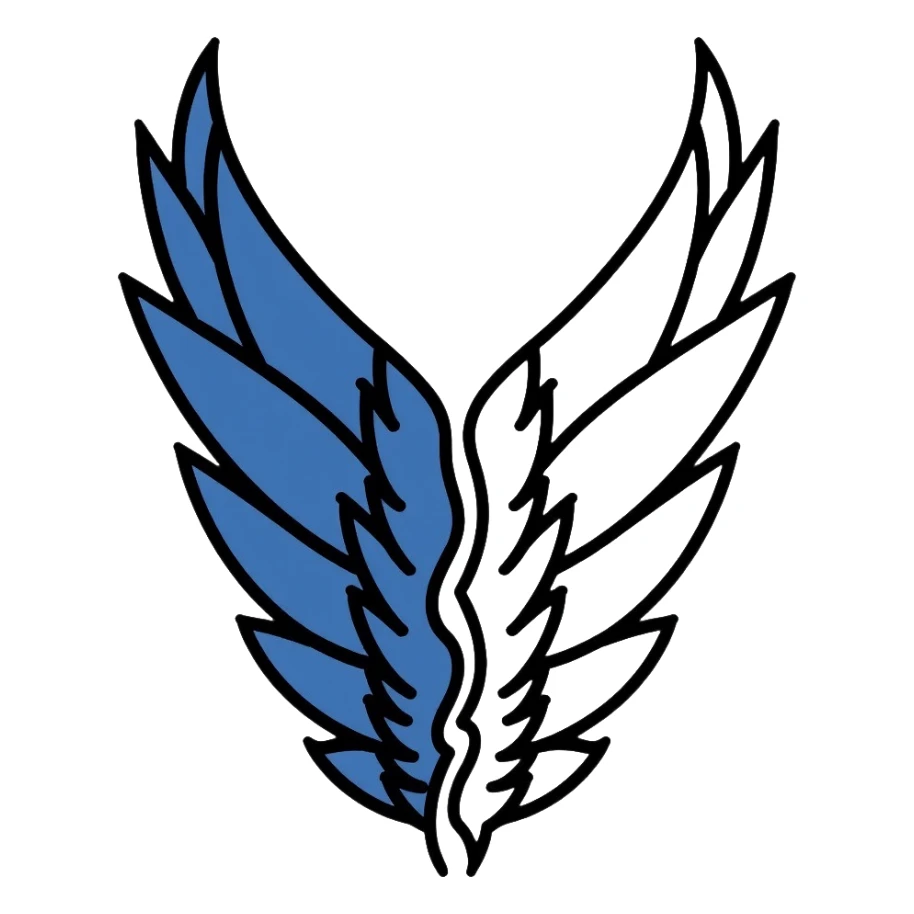Wings of Freedom logo from Attack on Titan, overlapping blue and white wings, Survey Corps emblem sticker