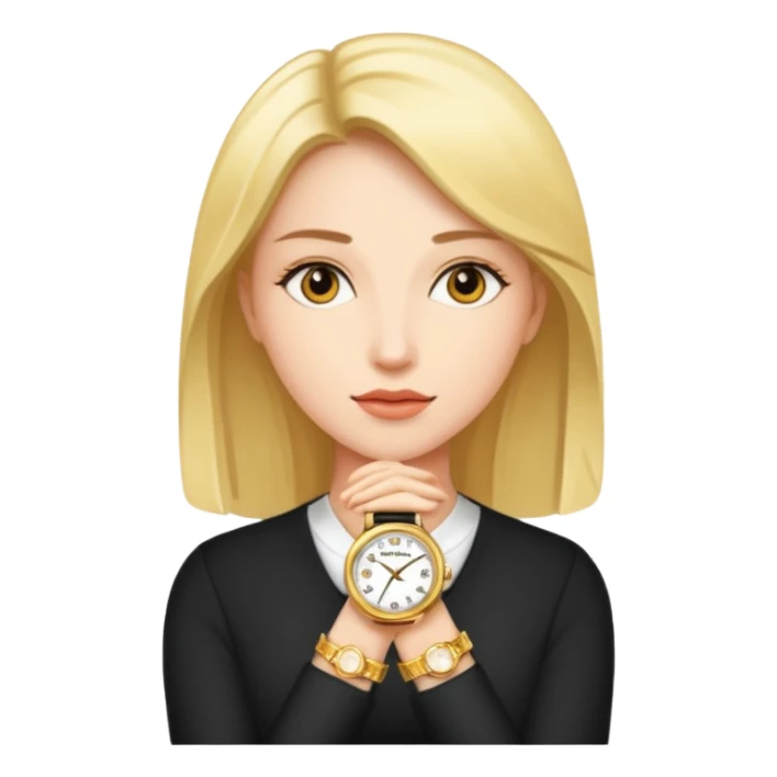 Woman with a gold watch sticker
