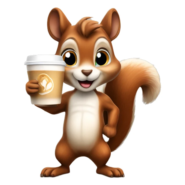 Realistic squirrel holding cup of latte macchiato  sticker