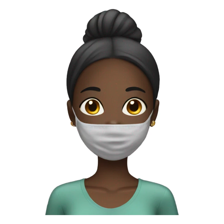 Black girl with straight hair doing a face mask sticker