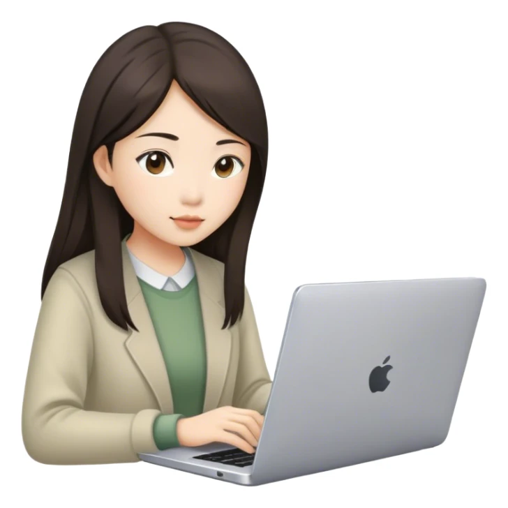 Long brunette Asian girl working with sage laptop  sticker