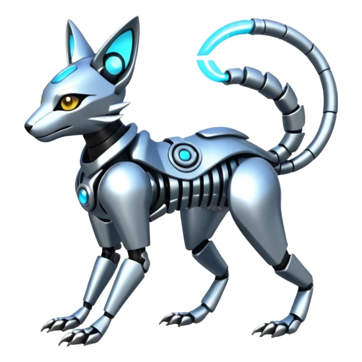 Mechanical shiny alloy metallic futuristic steel highly advanced technological cyborg cybernetic Genet-Absol-Zeraora-Primagen-fusion-creature  sticker