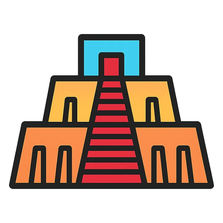 cartoon icon style ziggurat, ancient Mesopotamian stepped pyramid sticker