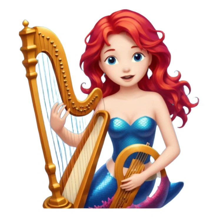 Singing Mermaid – Holding harp, red hair sticker
