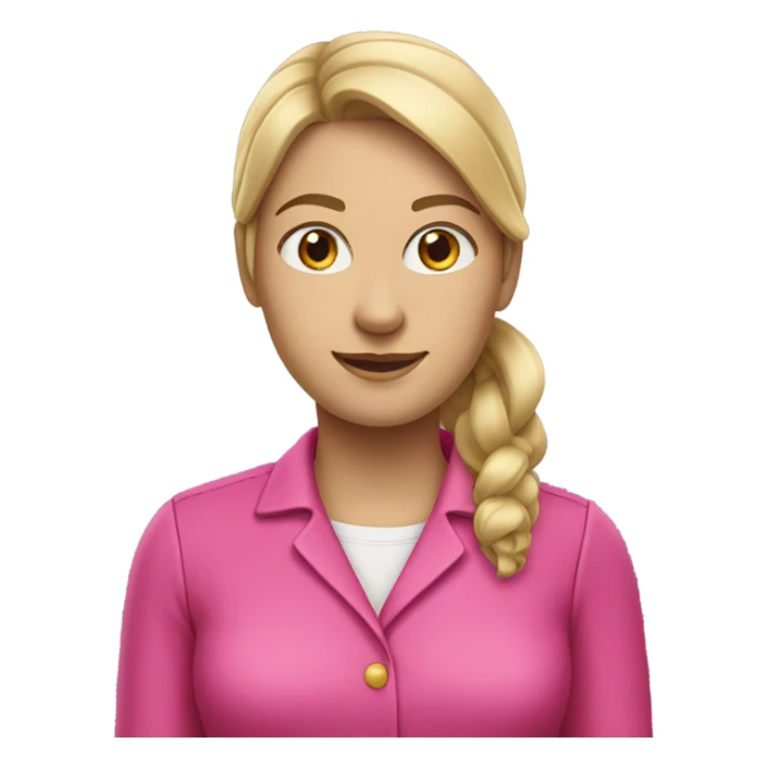 white female employee in intensive pink clothes, only upper-body sticker