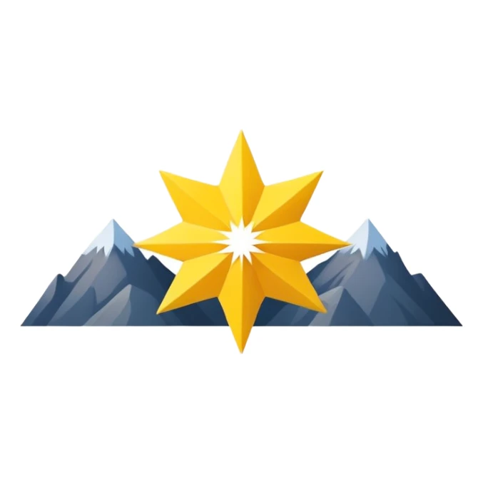 A yellow eight-pointed star with wide points and a simple mountain silhouette in the center of the star sticker