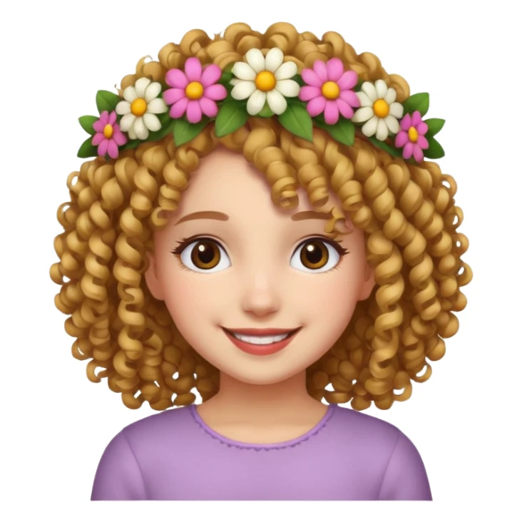 curly hair girl with flower crowns sticker